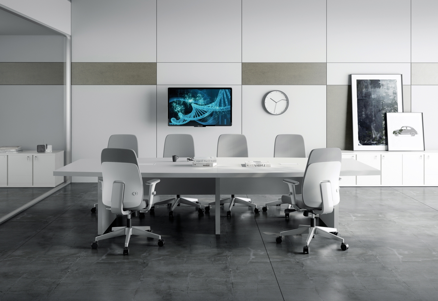 As cadeiras são elementos primordiais do mobiliário e, portanto, merecem um cuidado especial no momento da escolha. Os modelos privilegiados devem ser aqueles com diferentes níveis de regulagens, capazes de ajustarem a configuração de acordo com as necessidades de cada usuário. Dessa forma as reuniões se torarão menos desgastantes e mais produtivas.